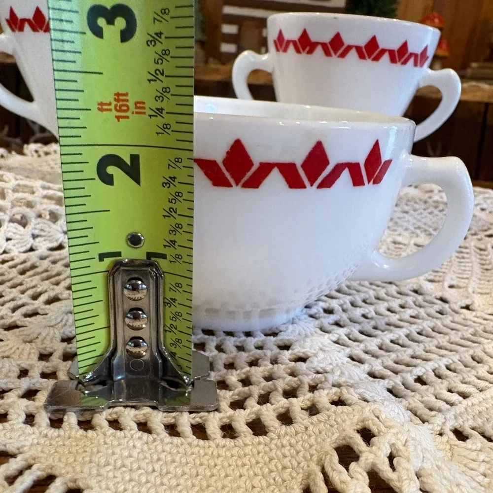 Vintage Shenango China cup and saucer set with a red diamond pattern